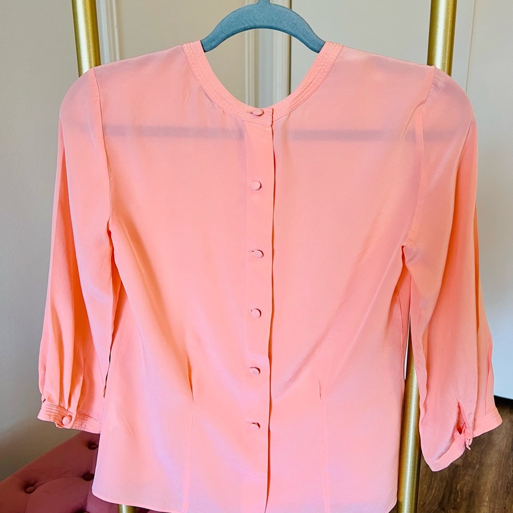 J. Crew Peach Pink Pleated Silk Blouse - Picture 2 of 3